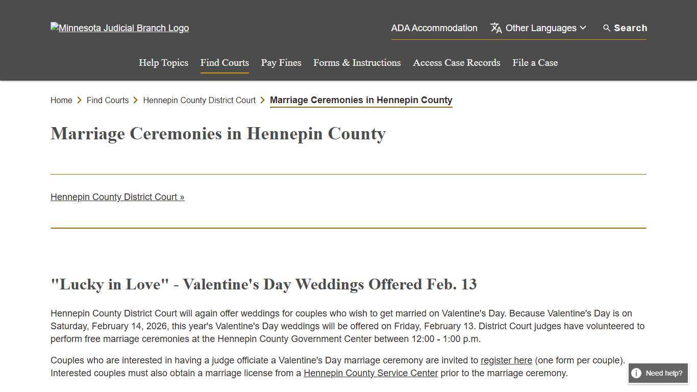 Marriage Ceremonies - Hennepin County District Court