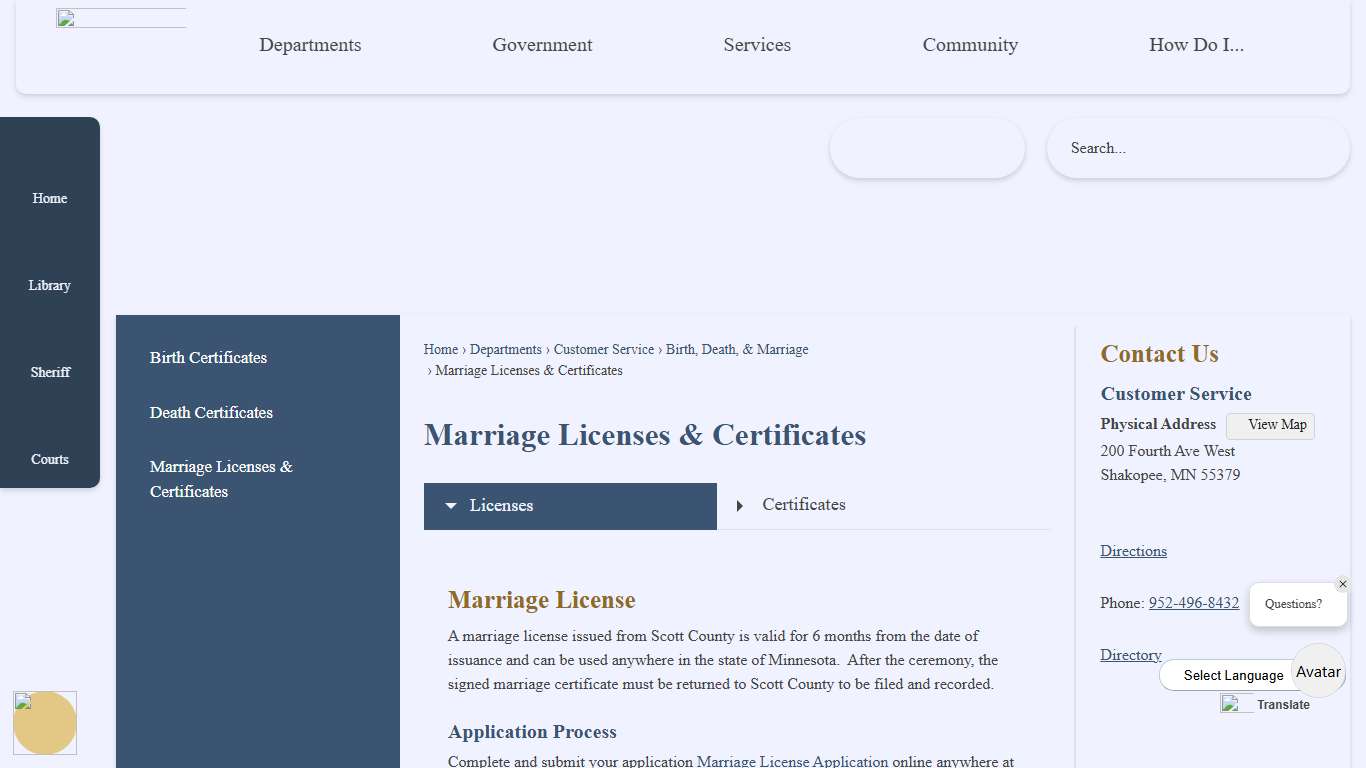 Marriage Licenses & Certificates Scott County, MN